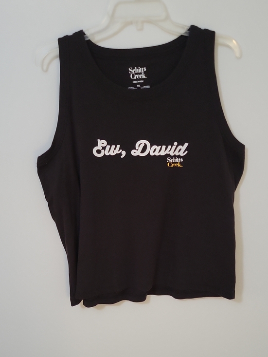 Schitt's Creek Tops - Schitt's Creek "Ew, David" Black Graphic Tank, Size XXL